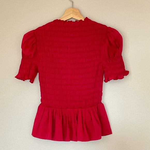NEW Reformation Aggie Short Sleeve Top Rubies Dark Red Smocked Top | size XS - Picture 9 of 11